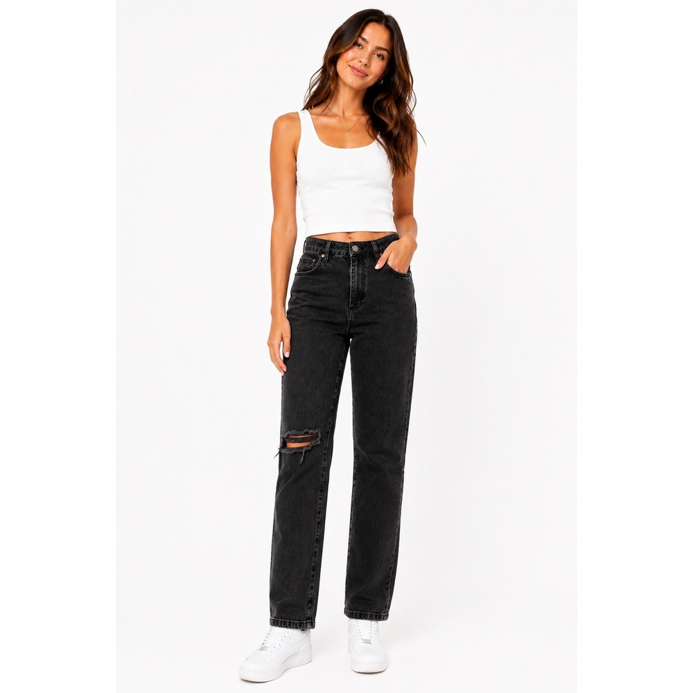 Cotton On Stretch Mom Jean Washed Black Distressed High Waist Size 6 US